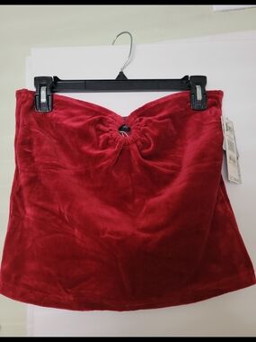 Jennifer Lopez Red Velvet Tube Top with Center Ring Detail